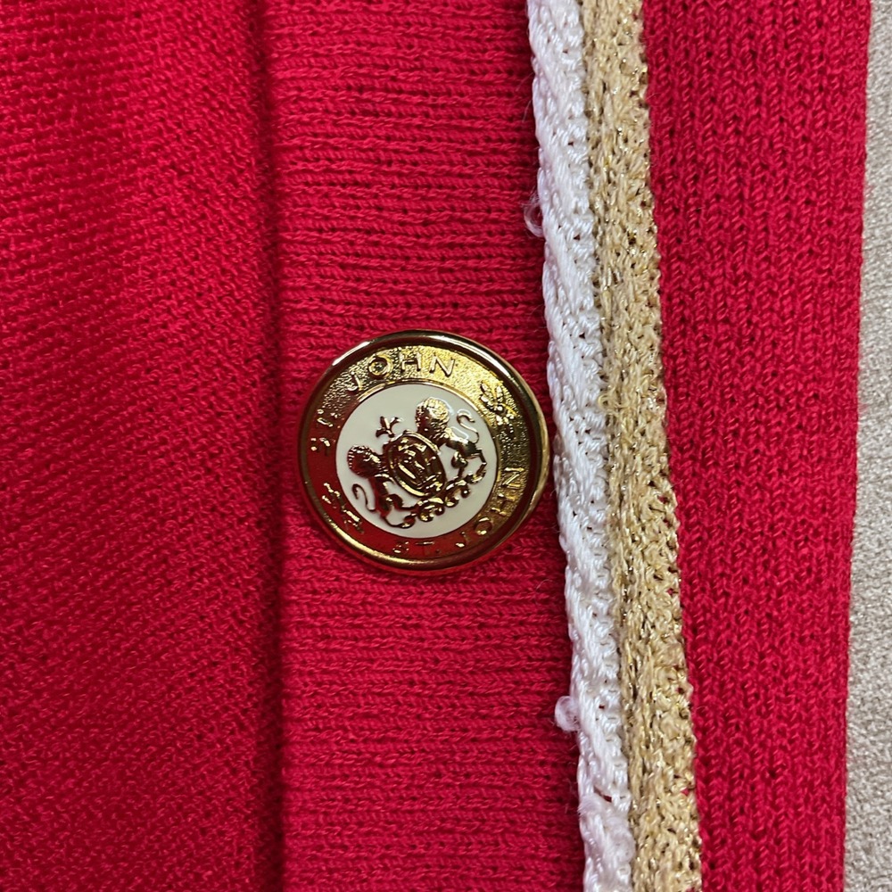 St John Marie Gray‎ Cardigan Womens M Red Santana Knit Gold Buttons Vintage - Picture 3 of 9